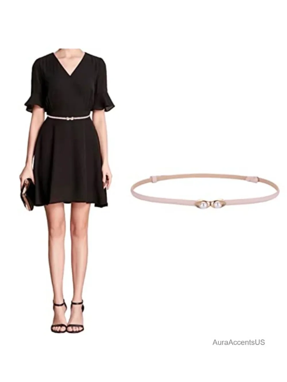 Adjustable Skinny Genuine Leather Belt with Pearl Shaped Buckle